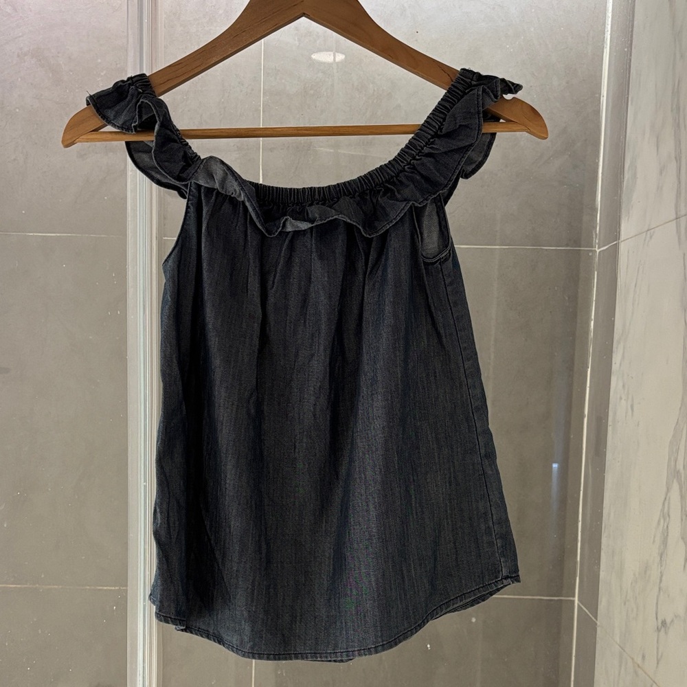 Ruffled Denim Sleeveless Top